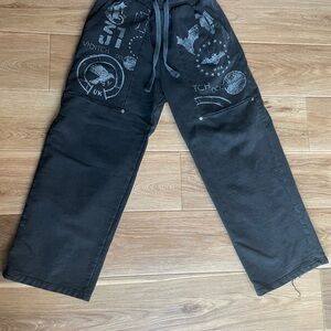 Black Graphic Wide Leg Sweatpants